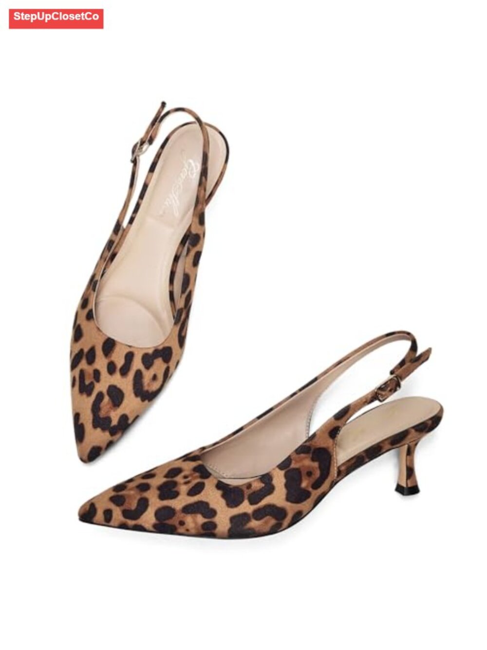 Kitten Heel Slingback Pointed Toe Pumps Faux Suede Women Dressy Work Shoes